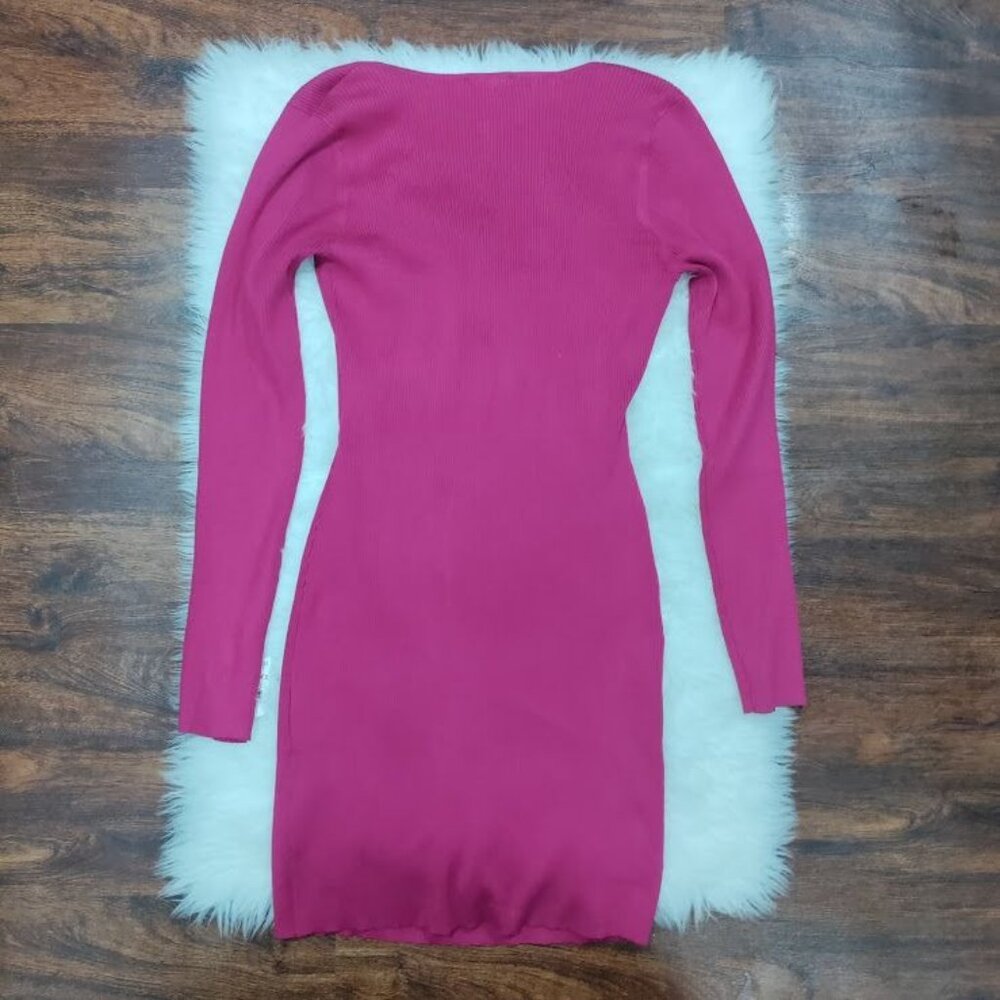 Bar III Womens Fuchsia Ribbed Knit Cutout Sweater Dress XXL - Picture 5 of 9
